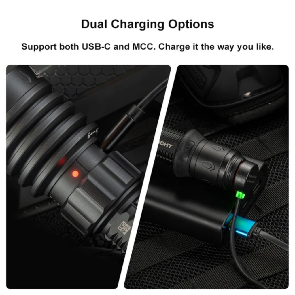 WARRIOR X 4 USB-C AND MCC RECHARGEABLE TACTICAL FLASHLIGHT WITH HOLSTER (MATTE BLACK)