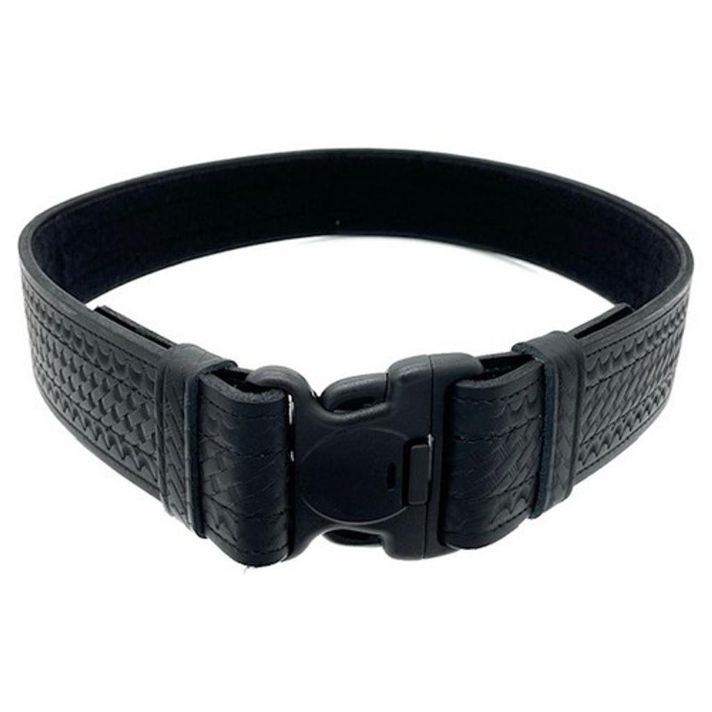 PERFECT FIT BASKETWEAVE 4 STITCH LEATHER DUTY BELT WITH FULL HOOK LINING & COP LOCK BUCKLE
