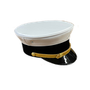 WHITE BELL CAP - BLACK VELVET BAND WITH GOLD LACE CHIN STRAP 